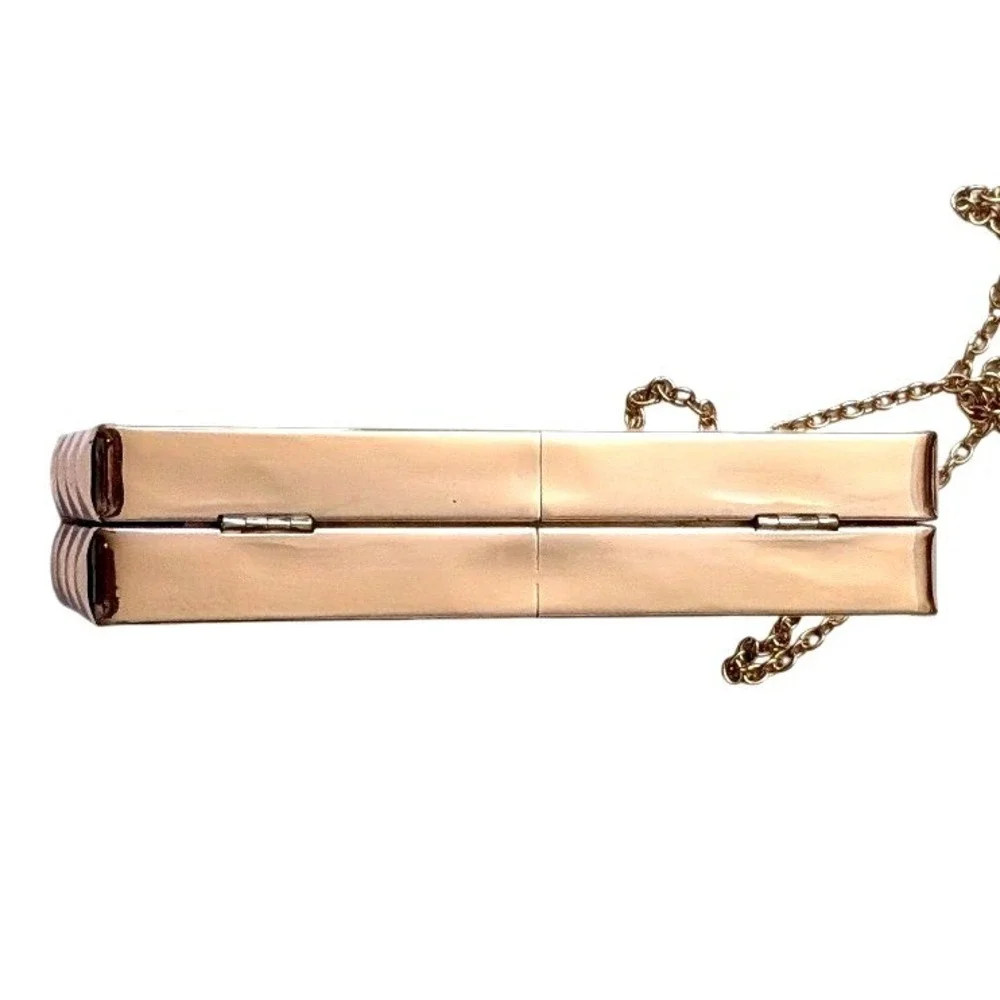 Kate Landry Gold Studded Box Clutch Black Convertible Crossbody Removable Chain